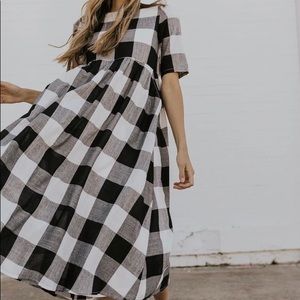Roolee: Black and white buffalo plaid dress NWT